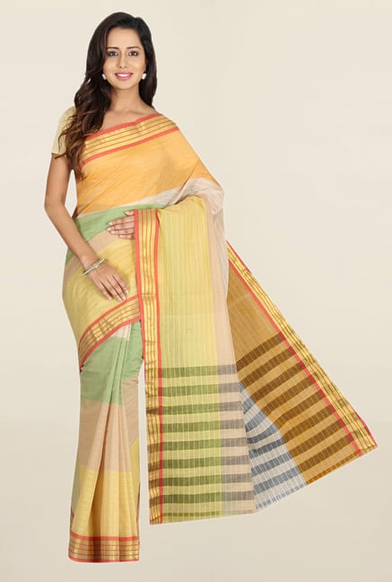 Pavecha's Multicolor Striped Cotton Saree With Blouse Pavecha's Multicolor Striped Cotton Saree With Blouse
