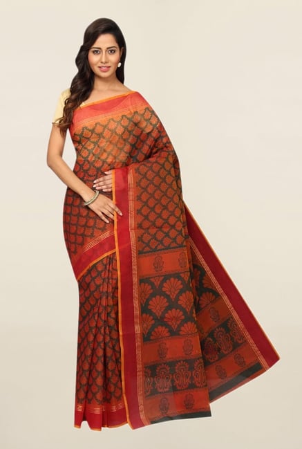 Pavecha's Orange Printed Polyester Saree With Blouse Pavecha's Orange Printed Polyester Saree With Blouse