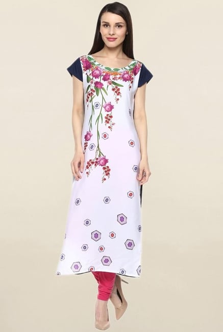 Ziyaa White Floral Print Crepe Kurta Ziyaa White Floral Print Crepe Kurta
