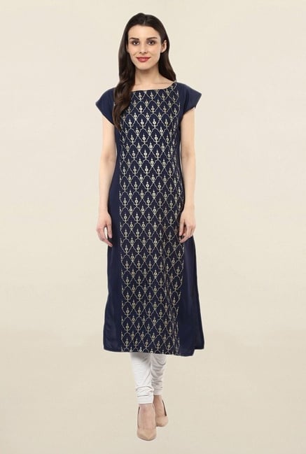 Ziyaa Navy Printed Crepe Kurta Ziyaa Navy Printed Crepe Kurta