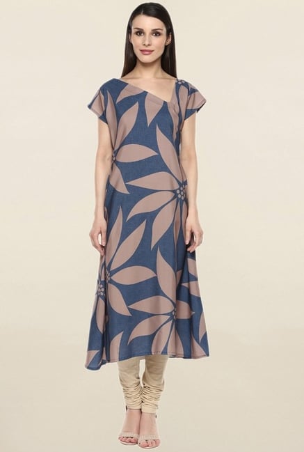 Ziyaa Navy Floral Print Crepe Kurta Ziyaa Navy Floral Print Crepe Kurta