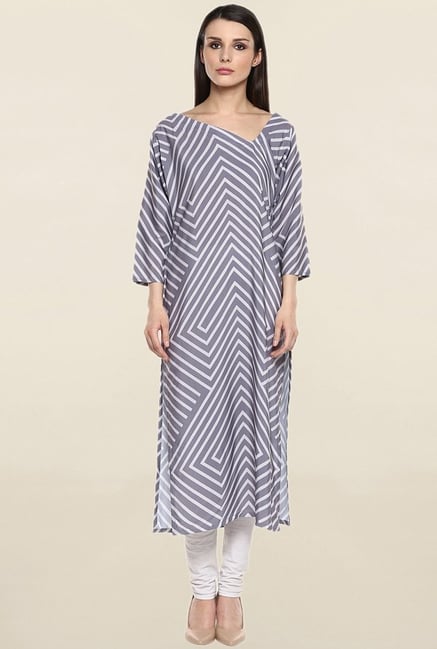 Ziyaa Grey Printed Crepe Kurta Ziyaa Grey Printed Crepe Kurta