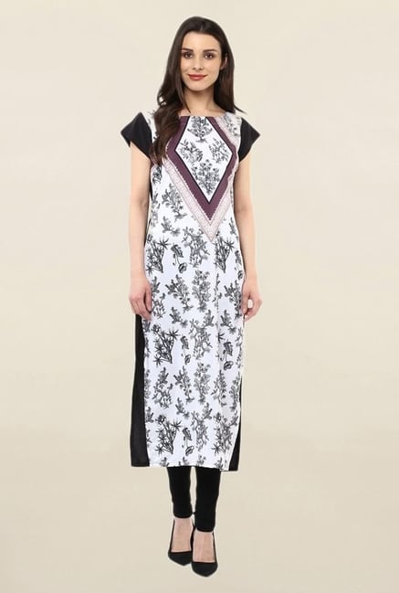 Ziyaa White Floral Print Crepe Kurta Ziyaa White Floral Print Crepe Kurta