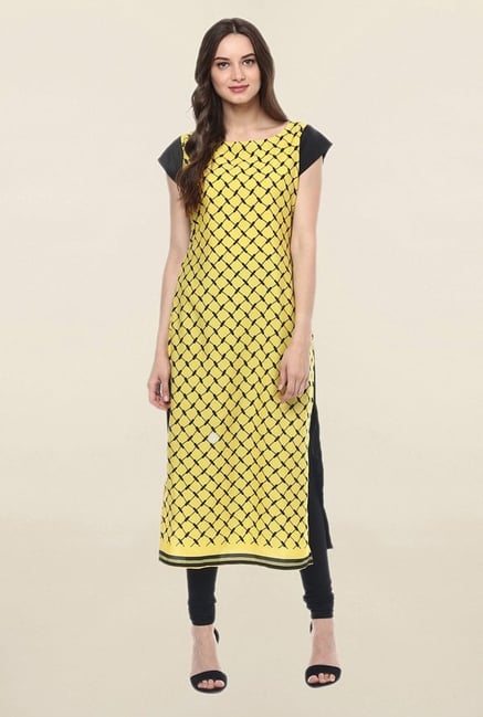Ziyaa Yellow Printed Crepe Kurta Ziyaa Yellow Printed Crepe Kurta