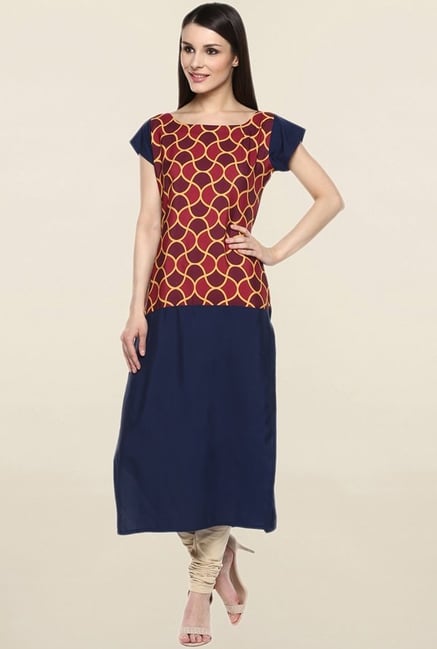 Ziyaa Navy Printed Crepe Kurta Ziyaa Navy Printed Crepe Kurta