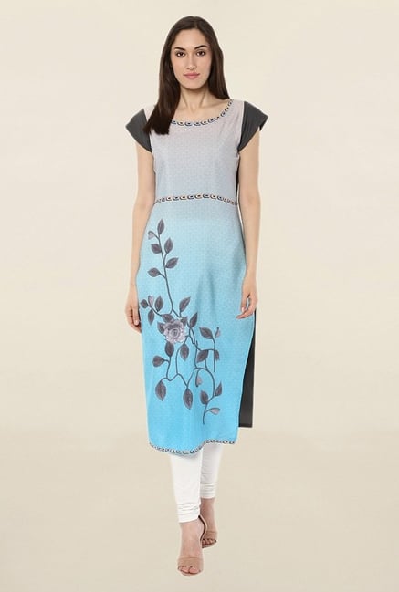 Ziyaa Blue Printed Crepe Kurta Ziyaa Blue Printed Crepe Kurta