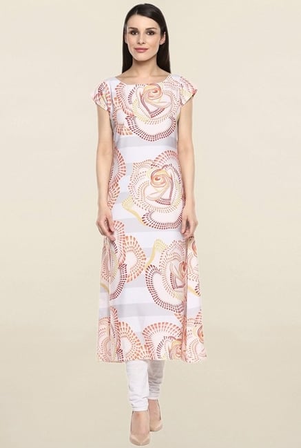 Ziyaa White Floral Print Crepe Kurta Ziyaa White Floral Print Crepe Kurta