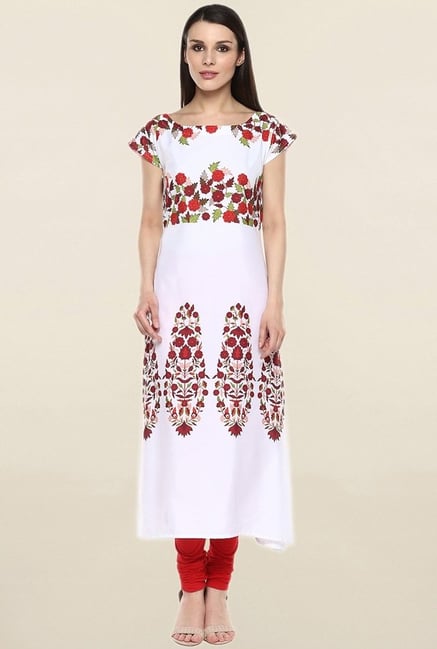 Ziyaa White Floral Print Crepe Kurta Ziyaa White Floral Print Crepe Kurta