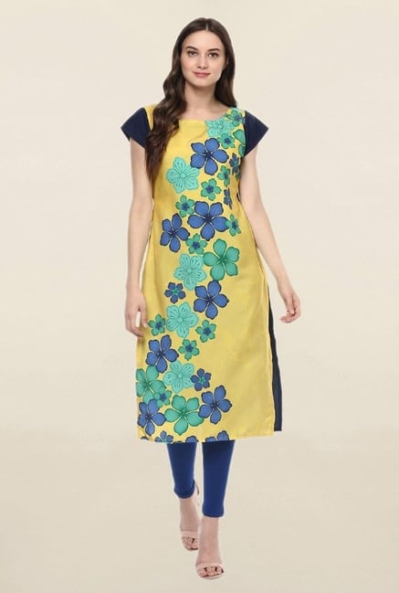 Ziyaa Yellow Floral Print Crepe Kurta Ziyaa Yellow Floral Print Crepe Kurta