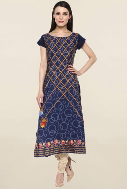 Ziyaa Navy Printed Crepe Kurta Ziyaa Navy Printed Crepe Kurta