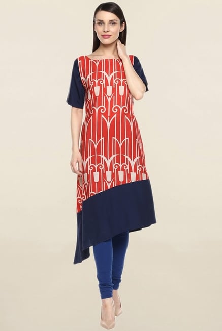 Ziyaa Orange & Navy Printed Crepe Kurta Ziyaa Orange & Navy Printed Crepe Kurta