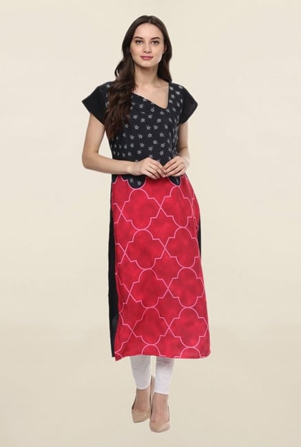 Ziyaa Navy & Pink Printed Crepe Kurta Ziyaa Navy & Pink Printed Crepe Kurta