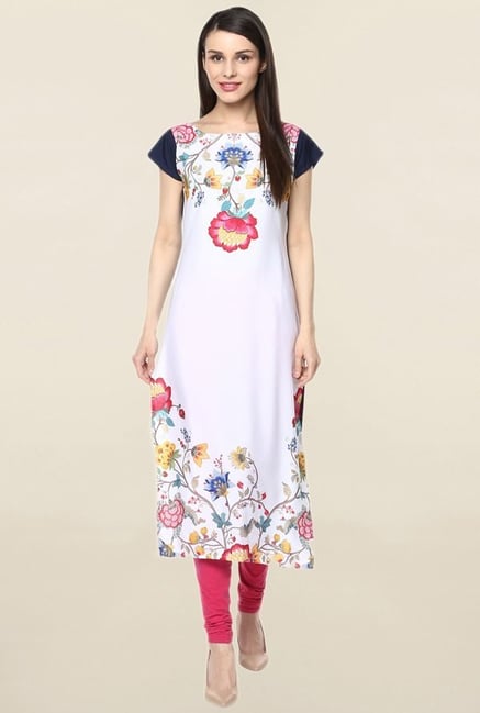 Ziyaa White Floral Print Crepe Kurta Ziyaa White Floral Print Crepe Kurta