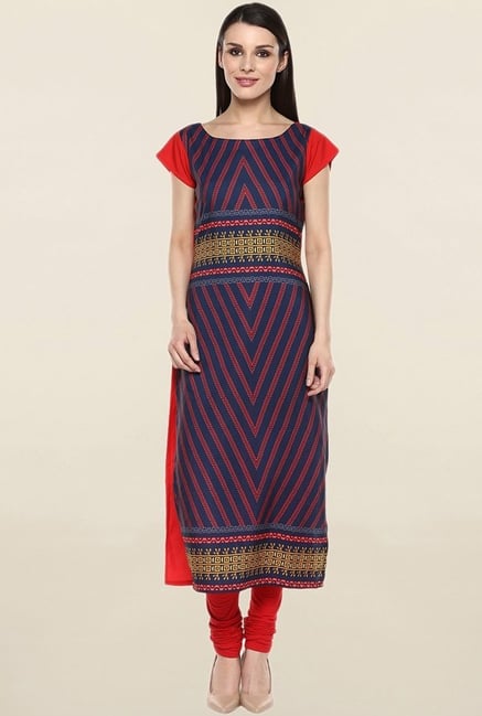 Ziyaa Navy & Red Printed Crepe Kurta Ziyaa Navy & Red Printed Crepe Kurta