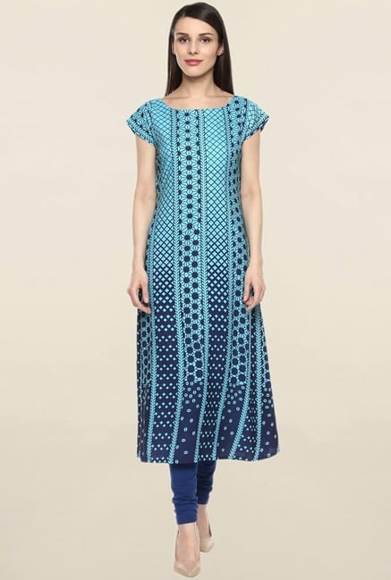 Ziyaa Blue Printed Crepe Kurta Ziyaa Blue Printed Crepe Kurta