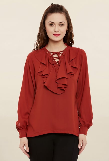 Miss Chase Maroon Solid Top Miss Chase Maroon Solid Top