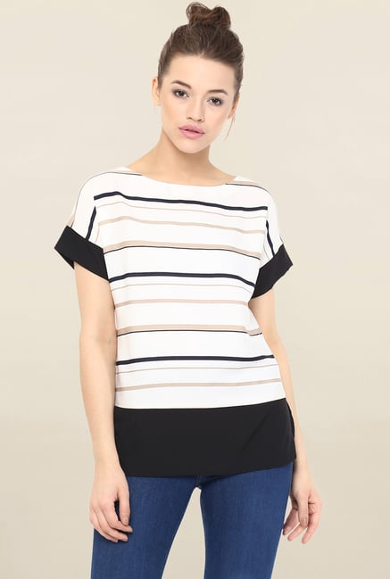 Miss Chase White & Black Striped Top Miss Chase White & Black Striped Top