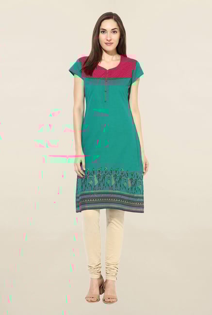 Mytri Green Printed South Cotton Kurta Mytri Green Printed South Cotton Kurta