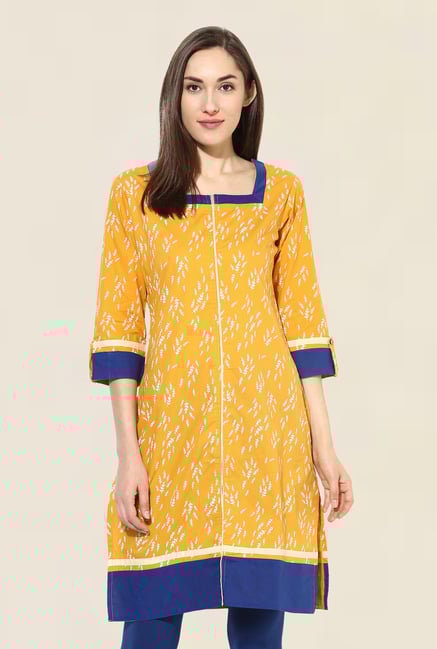 Mytri Mustard Printed Cambric Kurta Mytri Mustard Printed Cambric Kurta