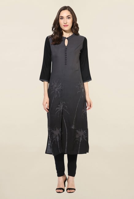 Mytri Grey Printed Rayon Kurta Mytri Grey Printed Rayon Kurta