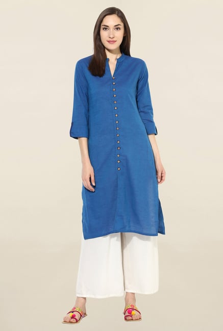 Mytri Blue Solid South Cotton Kurta Mytri Blue Solid South Cotton Kurta