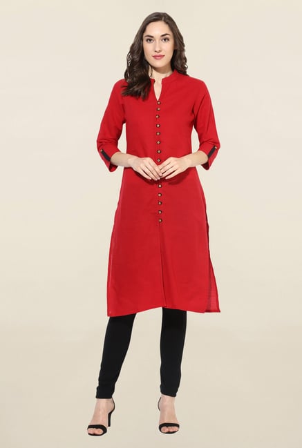 Mytri Red Solid South Cotton Kurta Mytri Red Solid South Cotton Kurta