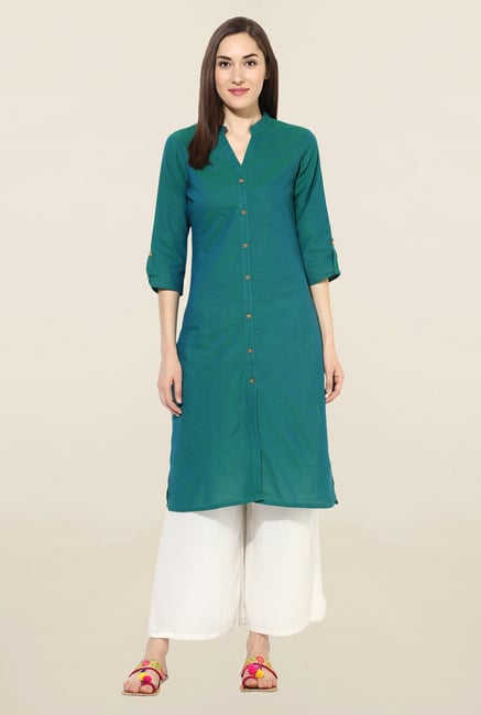 Mytri Green Solid South Cotton Kurta Mytri Green Solid South Cotton Kurta