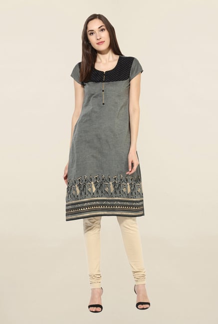 Mytri Grey Printed South Cotton Kurta Mytri Grey Printed South Cotton Kurta