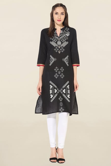 Mytri Black Printed South Cotton Kurta Mytri Black Printed South Cotton Kurta
