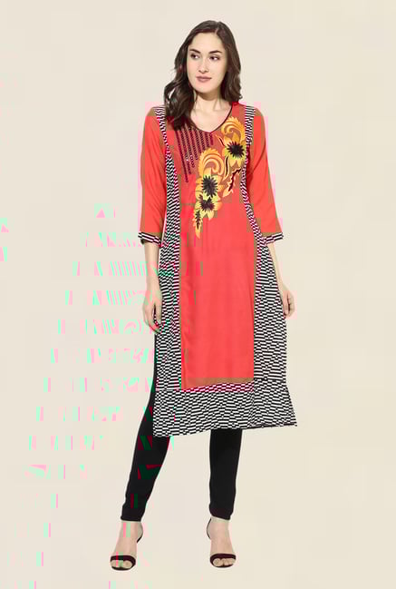 Mytri Coral Embroidered Rayon Kurta Mytri Coral Embroidered Rayon Kurta