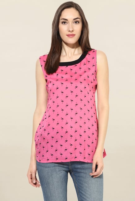 Mytri Pink Printed Cotton Kurti Mytri Pink Printed Cotton Kurti