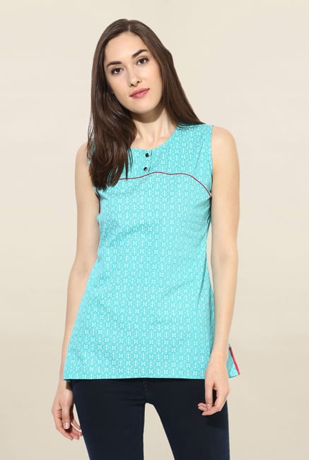 Mytri Turquoise Printed Cotton Kurti Mytri Turquoise Printed Cotton Kurti