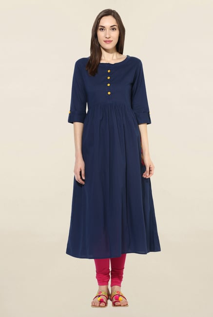 Mytri Navy Solid Cambric Kurta Mytri Navy Solid Cambric Kurta