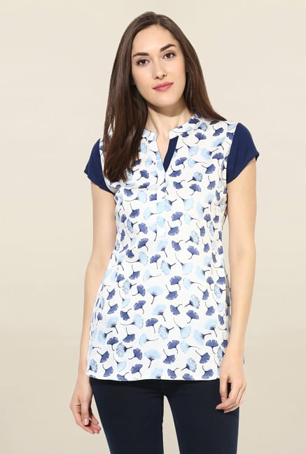 Mytri White & Blue Printed Cotton Kurti Mytri White & Blue Printed Cotton Kurti