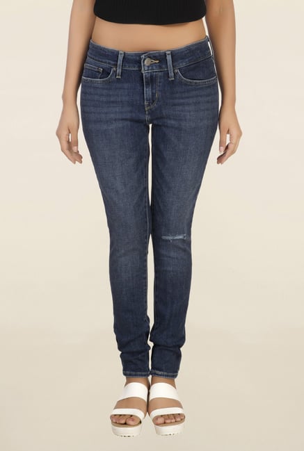 Levi's 711 Blue Skinny Fit Tattered Jeans Levi's 711 Blue Skinny Fit Tattered Jeans