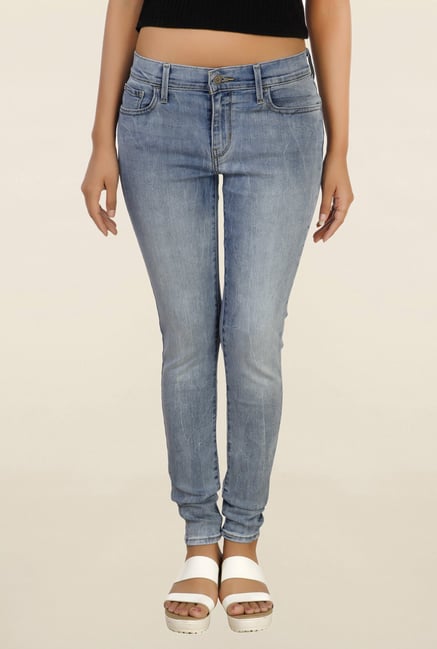 Levi's 711 Light Blue Skinny Fit Heavily Washed Jeans Levi's 711 Light Blue Skinny Fit Heavily Washed Jeans
