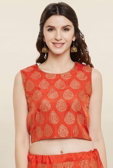 9rasa Orange Printed Faux Silk Skirt 9rasa Orange Printed Faux Silk Skirt