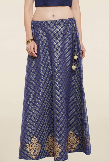 9rasa Navy Printed Faux Chanderi Skirt 9rasa Navy Printed Faux Chanderi Skirt