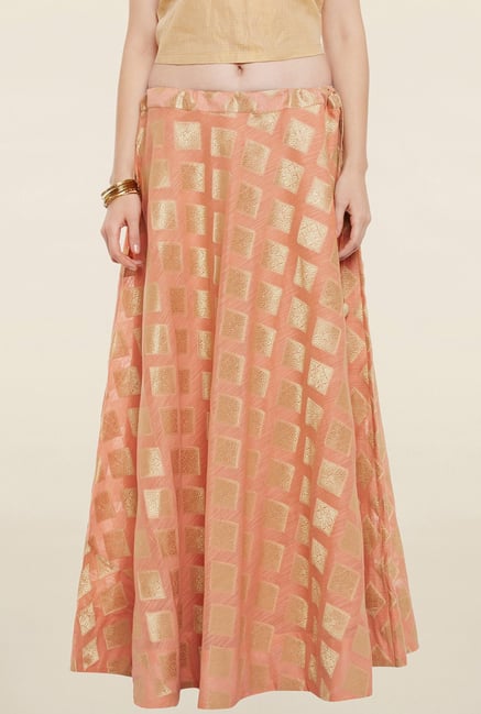 9rasa Peach Zari Boota Faux Chanderi Skirt 9rasa Peach Zari Boota Faux Chanderi Skirt