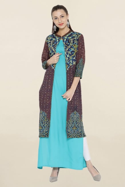 Shree Blue & Brown Printed Kurta Shree Blue & Brown Printed Kurta