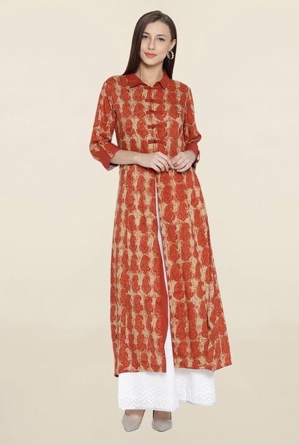 Shree Rust & Beige Paisley Print Kurta Shree Rust & Beige Paisley Print Kurta