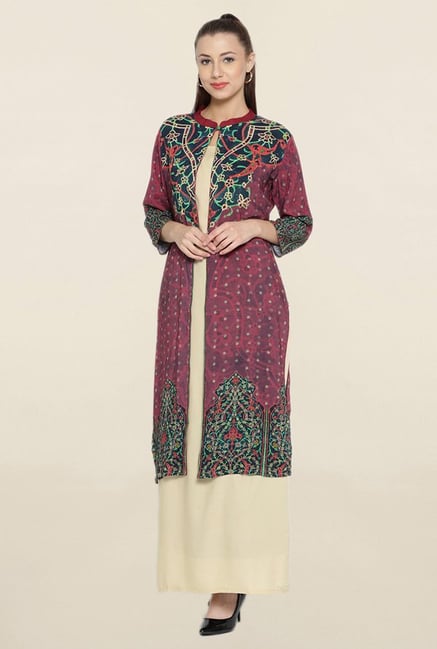 Shree Maroon & Beige Printed Kurta Shree Maroon & Beige Printed Kurta