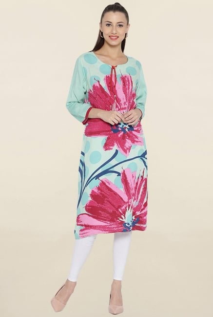 Shree Blue & Pink Floral Print Kurta Shree Blue & Pink Floral Print Kurta