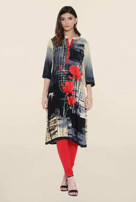 Shree Black & Beige Printed Kurta Shree Black & Beige Printed Kurta