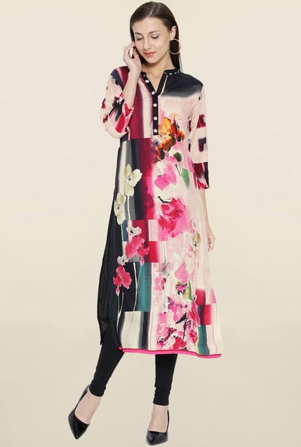 Shree Pink & Beige Floral Print Kurta Shree Pink & Beige Floral Print Kurta