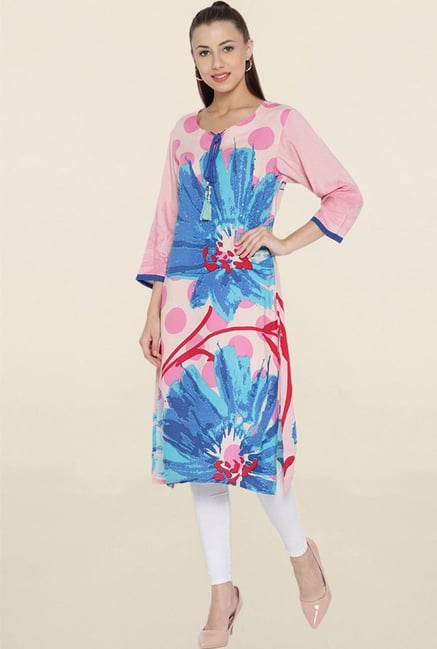 Shree Pink & Blue Floral Print Kurta Shree Pink & Blue Floral Print Kurta