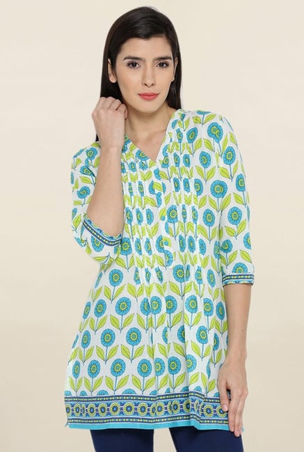 Shree Turquoise & Green Floral Print Kurti Shree Turquoise & Green Floral Print Kurti