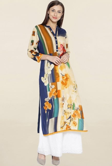 Shree Beige & Mustard Floral Print Kurta Shree Beige & Mustard Floral Print Kurta