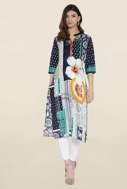 Shree Off White & Turquoise Printed Kurta Shree Off White & Turquoise Printed Kurta