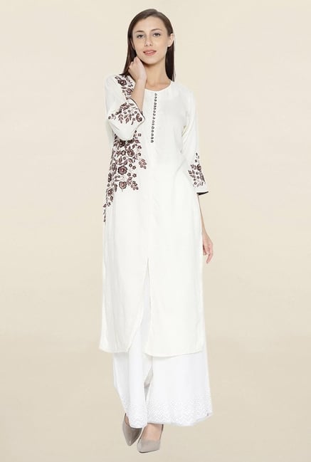 Shree Off White Embroidered Kurta Shree Off White Embroidered Kurta